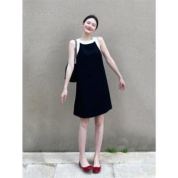 法式黑色無袖連衣裙質感高級感小個子漂亮氣質精致背心裙子女夏季
