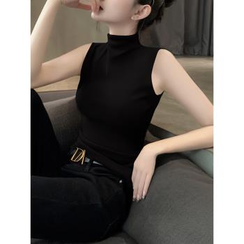 莫代爾半高領背心女夏季新款內搭無袖上衣設計感小眾黑色打底衫
