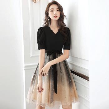 黑色大氣小眾生日平時可穿晚禮服