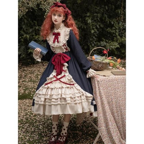 原創奶油甜心lolita少女感連衣裙長袖op秋冬復古宮廷風洋裝公主裙