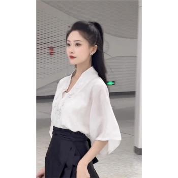 新中式中國風改良漢服馬面裙女套裝夏季薄款小個子日常通勤半身裙