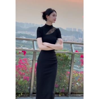 新中式女裝改良旗袍年輕款高端氣質御姐風修身顯瘦黑色連衣裙夏季