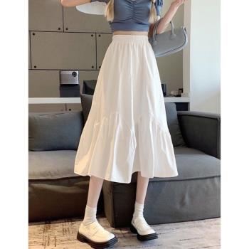 法式白色半身裙女2023夏季新款百搭純色薄款簡約氣質高腰a字傘裙