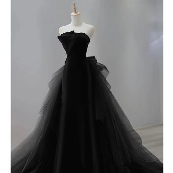 黑色晚禮服裙女2023新款抹胸宴會氣質高端輕奢小眾高級感高定大氣