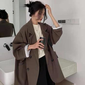 韓版寬松oversize咖啡色西服上衣