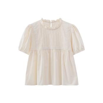 娃娃衫短袖襯衫女夏季新款設計小眾小清新甜美蕾絲邊風琴褶皺上衣