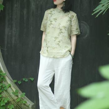 棉麻中式短袖襯衫復古寬松盤扣