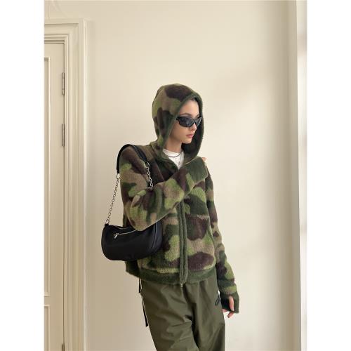 AE6604美式復古春秋迷彩百搭開衫針織外套女慵懶風上衣高級感毛衣