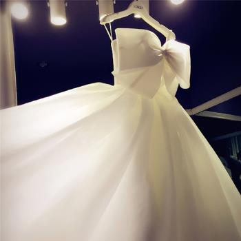 蘇州婚紗一條街婚紗禮服2023新款一字肩蕾絲齊地婚紗影樓精品白紗
