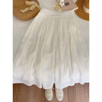 今年流行漂亮白色雪紡半身裙女2023夏季韓版洋氣時尚休閑A字紗裙