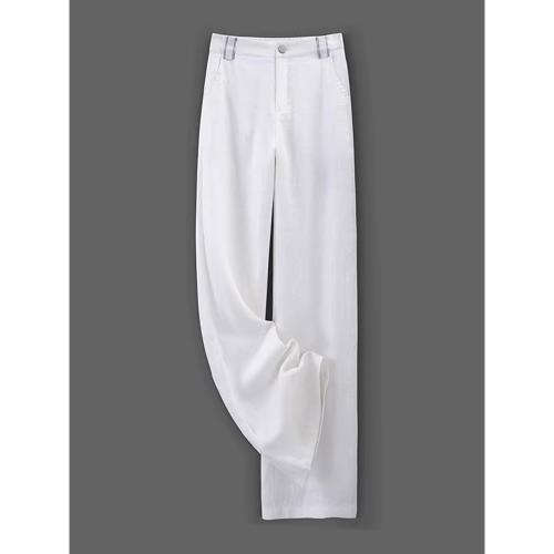 2025夏季亞麻純白色棉麻闊腿褲女高腰直筒亞麻長褲款式垂感休閑薄