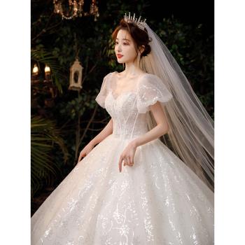 韓式輕主婚紗2023新款新娘小個子氣質拖尾重工宮廷法式高級感顯瘦
