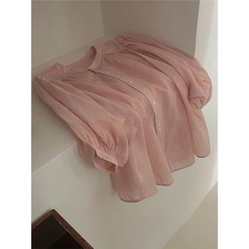 法式高級感仙女娃娃衫上衣超仙甜美洋氣減齡粉色泡泡袖襯衫女夏季
