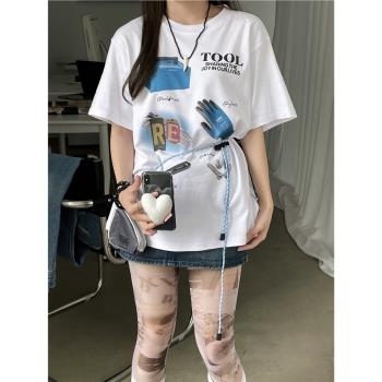 [REコンテナ] 韓版小眾設計工具箱圖案印花美式重磅純棉短袖T恤