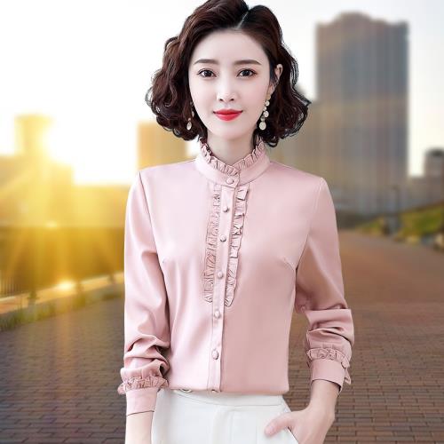 雪紡襯衫女長袖立領2025春秋新款襯衣洋氣時尚上衣春秋加絨打底衫