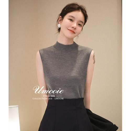 2026夏季新款無袖半高領背心針織t恤顯瘦內搭打底衫薄款冰絲上衣