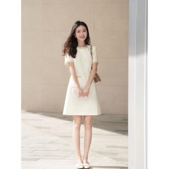 《現貨》法式白色精致小香風氣質減齡短袖連衣裙子夏季高級感女裝