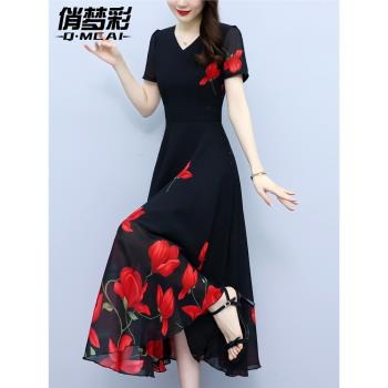 夏天雪紡連衣裙女士夏季2025新款高階宴會晚禮服裙大擺廣場舞裙子