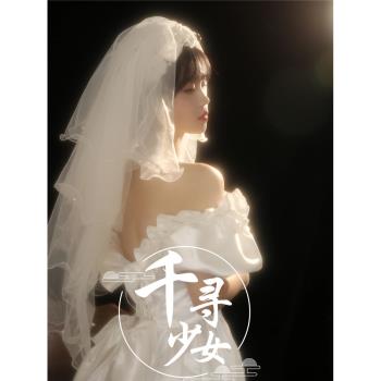 婚紗港風復古80年代宮廷禮服白色影樓拍照寫真服裝少女法式輕婚紗