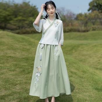 新中式改良版漢服連衣裙少女夏裝2023新款初中高中學生中國風裙子