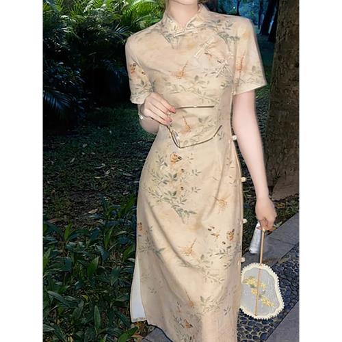 新中式國風改良旗袍年齡款氣質高端碎花雪紡連衣裙女夏季2025新款