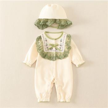 嬰兒秋裝洋氣薄款 新生女寶寶連體衣 滿月百天公主哈衣夏季短袖