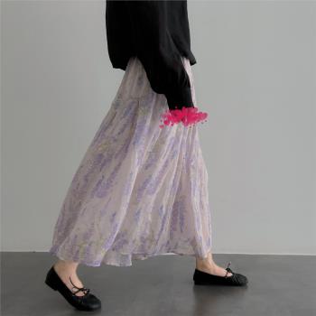 紫藤花高端精紡細紗中長款半身裙