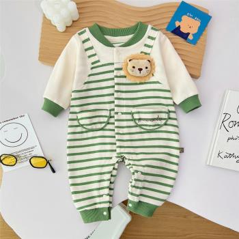 韓版嬰兒服裝2023新款秋季男寶寶衣服立體新生兒衣服嬰兒連體衣