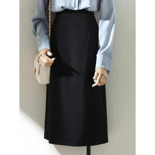 職業通勤簡約黑色西裝裙女2025春秋新款高腰直筒正裝OL垂感半身裙