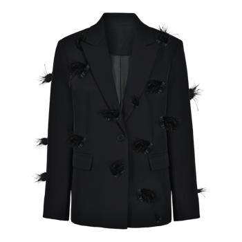 EAM STUDIO高級設計感西服黑色可拆卸羽毛裝飾西裝外套春秋23新款