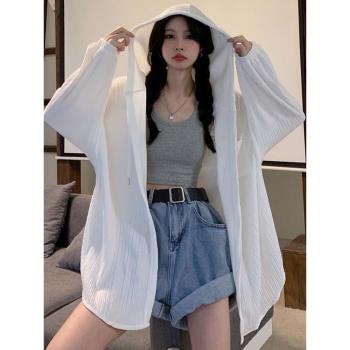 白色中長款襯衫女春夏設計感開衫襯衣外套不規則防曬海邊薄紗上衣