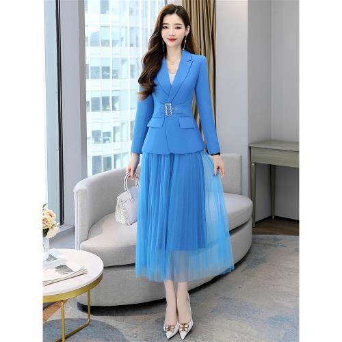 職業西裝套裝裙女2025年春秋新款時尚氣質女神范收腰網紗裙兩件套