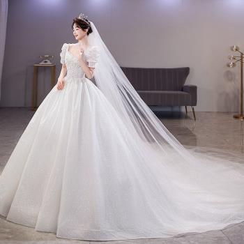 法式輕主婚紗2023新款新娘禮服小個子奢華重工大碼拖尾結婚主紗女