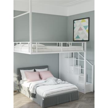 高架床單上層鐵藝復式二樓床省空間上床下空吊床閣樓式床單雙人床