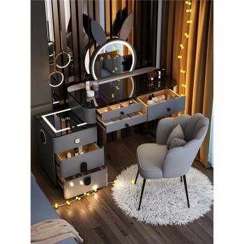 多功能智能無線充電梳妝臺臥室現代簡約輕奢高級ins風實木化妝桌