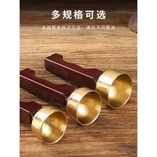自動銅引磬可伸縮引馨黃銅加厚木長柄引慶佛堂家用經銅罄助法器純|裝飾