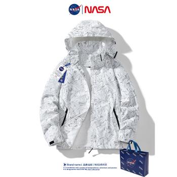 NASA聯名春秋新款沖鋒衣男外套情侶防風防水戶外單沖登山運動夾克