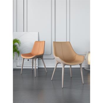 真皮意式餐椅高端輕奢現代家用靠背洽談椅子北歐極簡頭層牛皮舒適