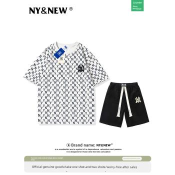 NY&NEW男士夏裝套裝新款夏季滿印短袖短褲套裝男女款運動套裝男