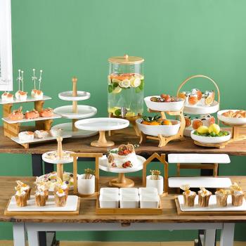 森系甜品臺展示架零食水果下午茶點心架陶瓷生日蛋糕托盤冷餐擺臺