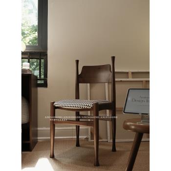 AMINO中古編織皮革餐椅家用復古實木靠背椅設計師椅子vintage家具