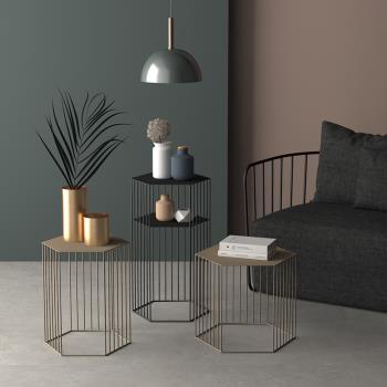 創意北歐鐵藝茶幾角幾桌子簡約現代金色沙發邊幾輕奢六角花架裝飾