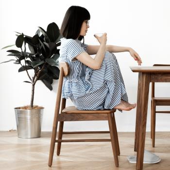 黑胡桃木餐椅木蠟油椅子北歐日式實木家用櫻桃木靠背書桌椅原木