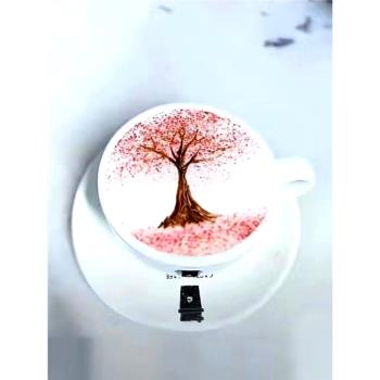 來點不一樣的咖啡拉花櫻花拿鐵樹配上暗香紅絲絨櫻花造型拉花模具