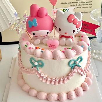 美樂蒂蛋糕裝飾擺件KT貓凱蒂貓女孩公主寶寶卡通生日蛋糕裝扮插件