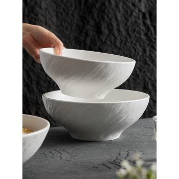 石紋磨砂面碗家用斗笠碗簡約陶瓷大碗創意沙拉碗泡面碗黑色碗湯碗