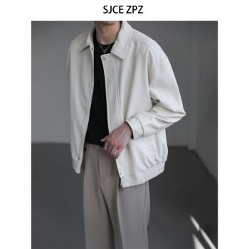ZPZ高級感韓國寬松機車短款PU皮夾克 男秋季潮流帥氣休閑皮衣外套