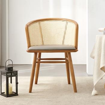 北歐實木餐椅復古家用藤編椅設計師酒店餐廳靠背椅輕奢網紅餐桌椅