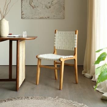 意式極簡馬鞍皮餐椅北歐家用設計師餐桌椅現代簡約餐廳實木椅子