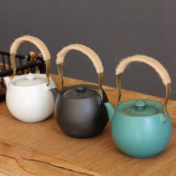 陶瓷提梁壺日式復古泡茶壺帶過濾網家用辦公功夫茶具仿古粗陶單壺